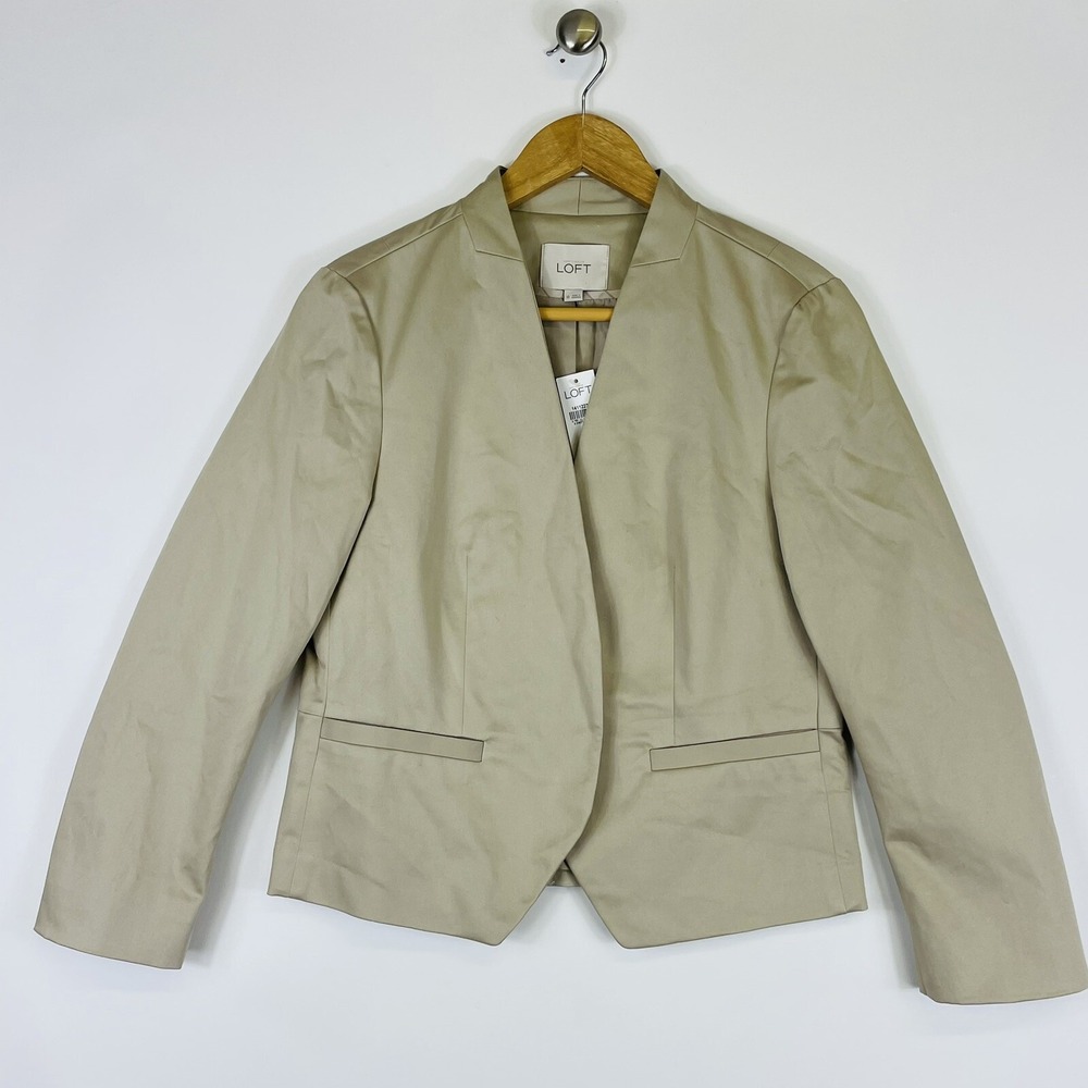 NEW Loft Suit Blazer Jacket Women 10 Beige Long Sleeve Open Front Lined Business